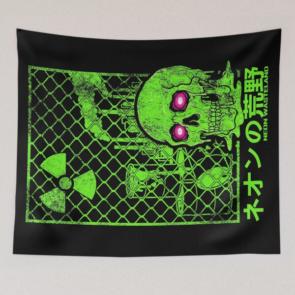 Item preview, Neon Wasteland Toxic Green Melted Skull with Japanese Text designed and sold by ShirtRemarks.