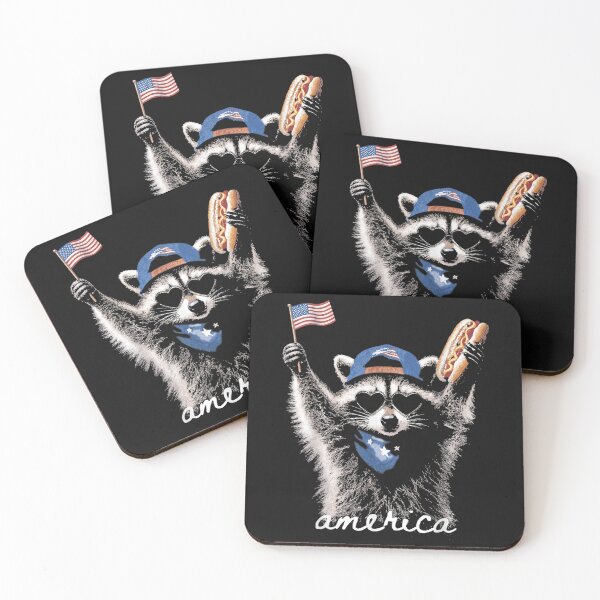 Item preview, Retro Funny America Raccoon Hot Dog Lovers Patriotic US Flag designed and sold by James Kelly.