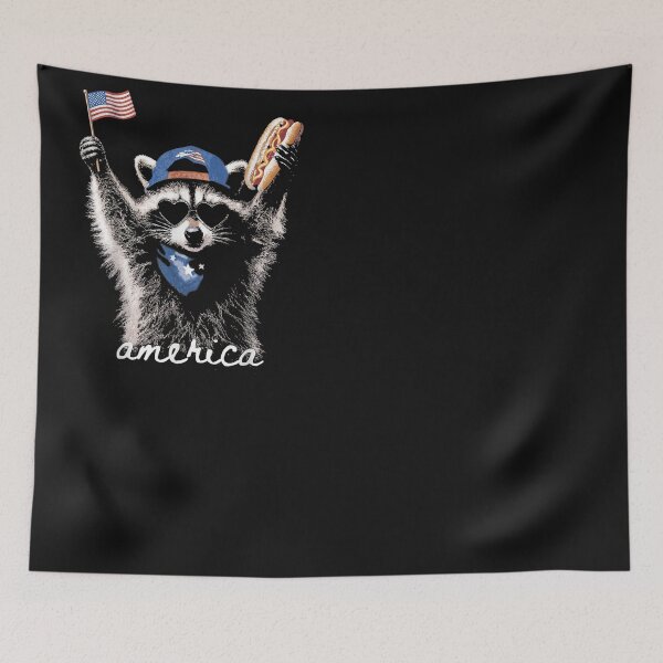 Item preview, Retro Funny America Raccoon Hot Dog Lovers Patriotic US Flag designed and sold by James Kelly.