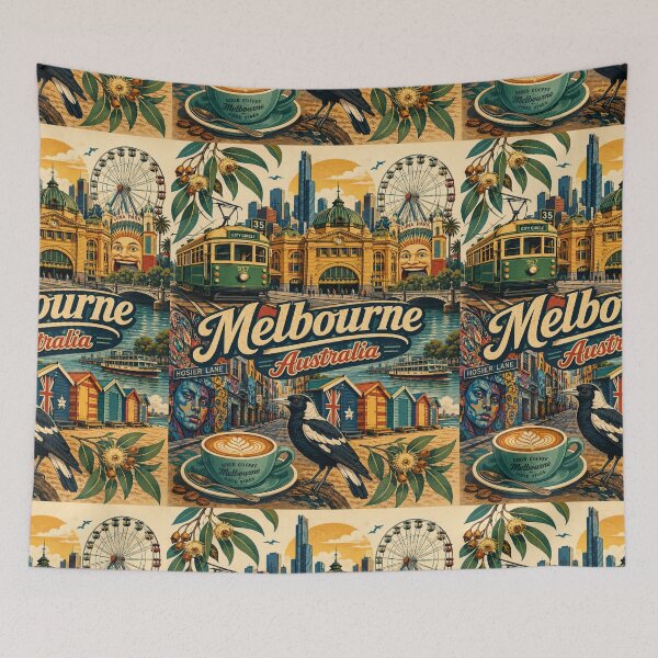 Item preview, Melbourne Landmarks Vintage Travel Poster | Australia City Icons Retro Souvenir Gift designed and sold by Globalcitytees.