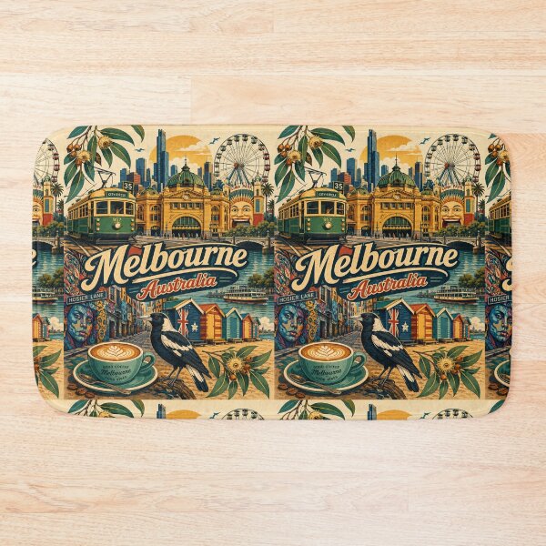Item preview, Melbourne Landmarks Vintage Travel Poster | Australia City Icons Retro Souvenir Gift designed and sold by Globalcitytees.
