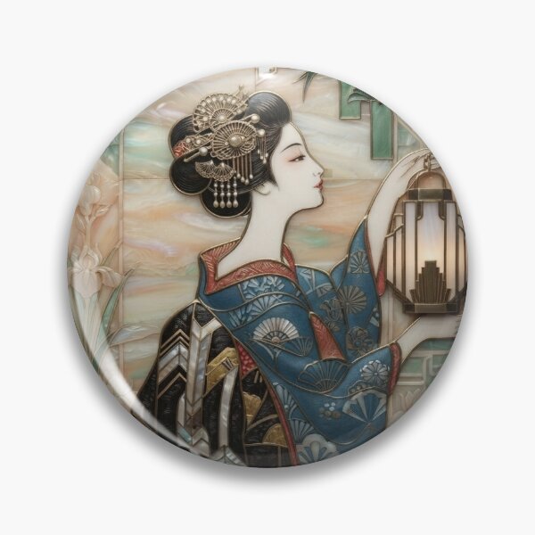 Item preview, Neo Nihon-ga 夢二 着物の女性 七夕 アールデコ・ステンドグラス風 designed and sold by misaeklm.