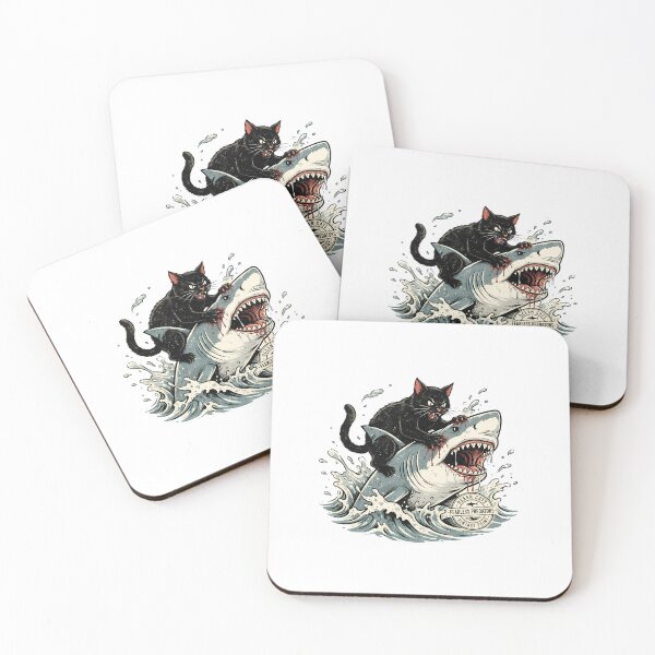 Item preview, Black Cat Riding Shark Vintage Retro Ocean Animal designed and sold by HBDStudio.