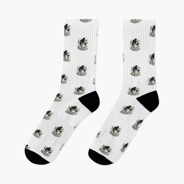 Item preview, Black Cat Riding Shark Vintage Retro Ocean Animal designed and sold by HBDStudio.