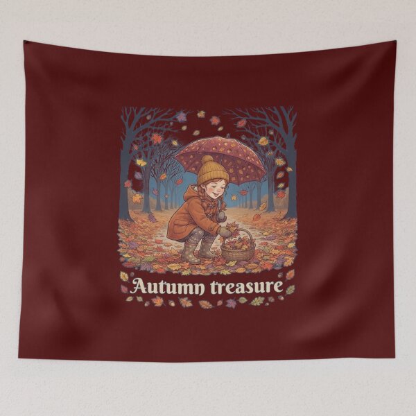 Item preview, Autumn Treasure Fall Leaves Little Girl Collecting Foliage Art designed and sold by Evelashop.