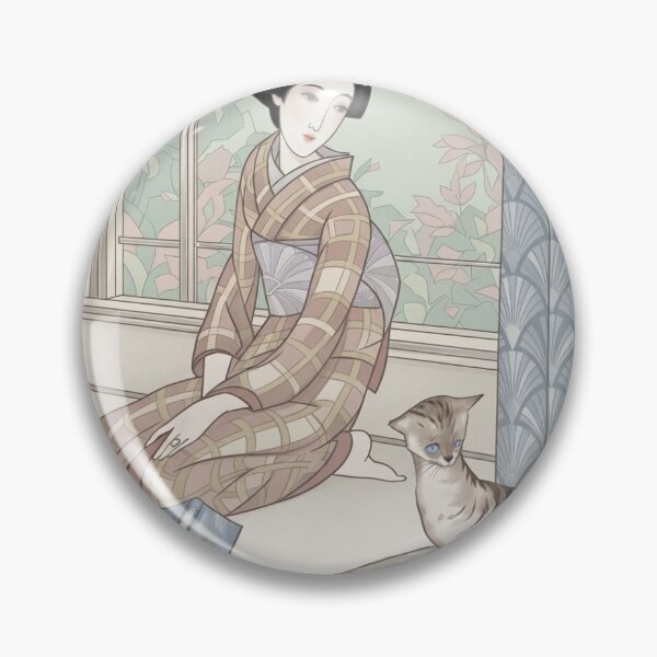 Item preview, Neo Nihon-ga 夢二 着物の女性 読書 猫 日本画アールデコ風 designed and sold by misaeklm.