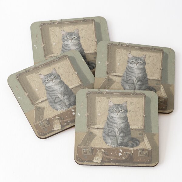 Item preview, Grey Tabby Sitting in the Empty Suitcase So You Cannot Pack Folk Art designed and sold by PictorialWhimsy.