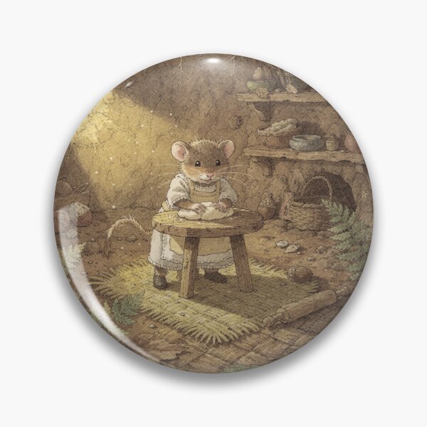 Item preview, Vole Folk Kneading Dough in a Thimble Kitchen Storybook Art designed and sold by PictorialWhimsy.