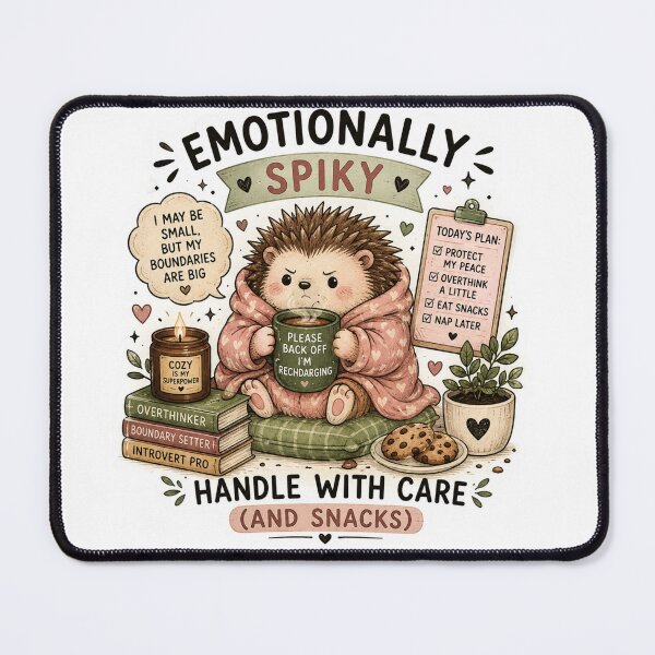 Item preview, Emotionally Spiky Funny Introvert Hedgehog Self Care Art designed and sold by DreamyBrushArt.