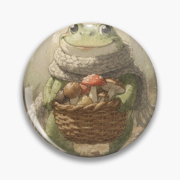 Item preview, Frog Mushroom Forager With an Overfull Basket Cottagecore Art designed and sold by PictorialWhimsy.
