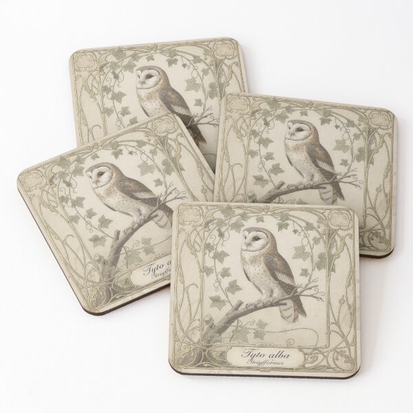 Item preview, Art Nouveau Barn Owl Among Ivy in Gold Print designed and sold by PictorialWhimsy.