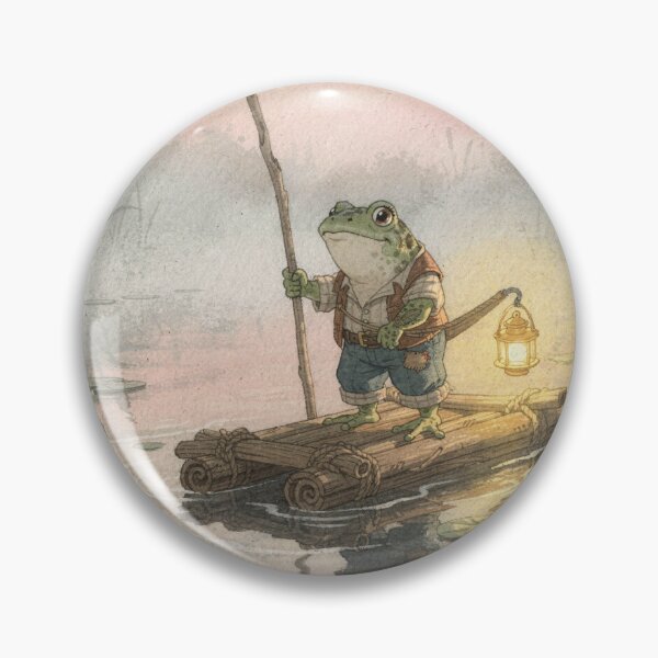 Item preview, Toad Ferryman Poling a Lily-Pad Raft Cottagecore Art designed and sold by PictorialWhimsy.