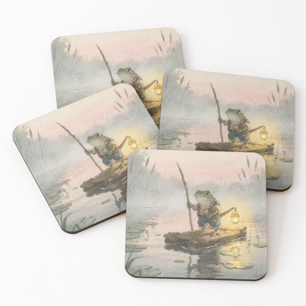 Item preview, Toad Ferryman Poling a Lily-Pad Raft Cottagecore Art designed and sold by PictorialWhimsy.