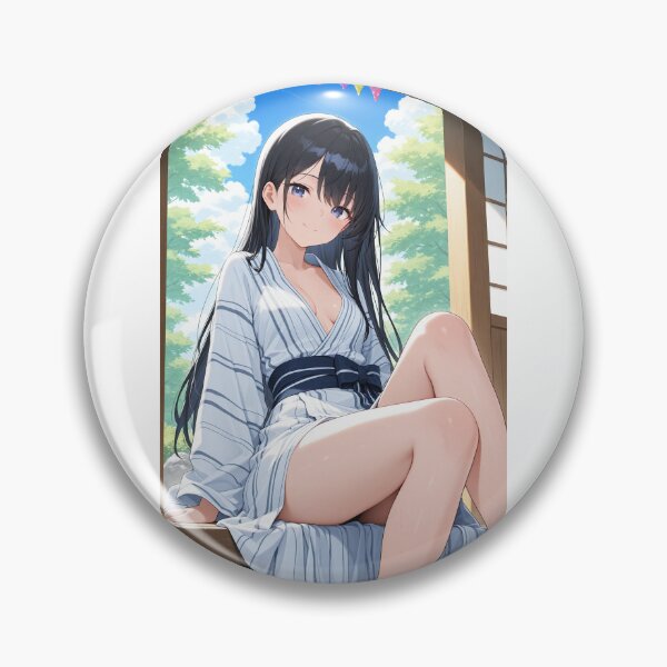 Item preview, Anime Girl in Summer Yukata relaxing on Engawa veranda designed and sold by JapaneseArtAI.