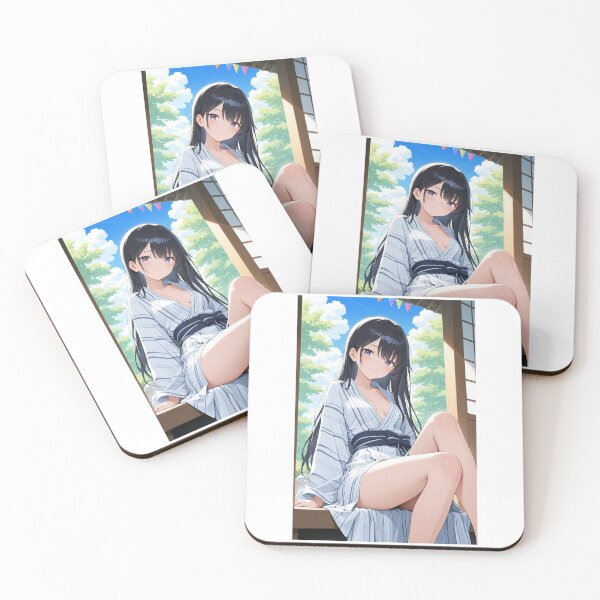 Item preview, Anime Girl in Summer Yukata relaxing on Engawa veranda designed and sold by JapaneseArtAI.