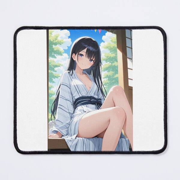 Item preview, Anime Girl in Summer Yukata relaxing on Engawa veranda designed and sold by JapaneseArtAI.
