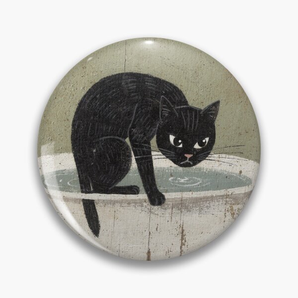 Item preview, Black Cat Watching the Bathwater With Deep Suspicion Folk Art designed and sold by PictorialWhimsy.