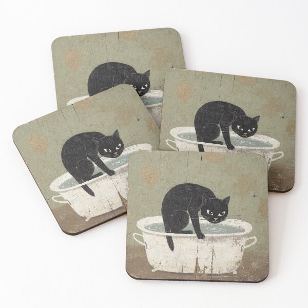 Item preview, Black Cat Watching the Bathwater With Deep Suspicion Folk Art designed and sold by PictorialWhimsy.