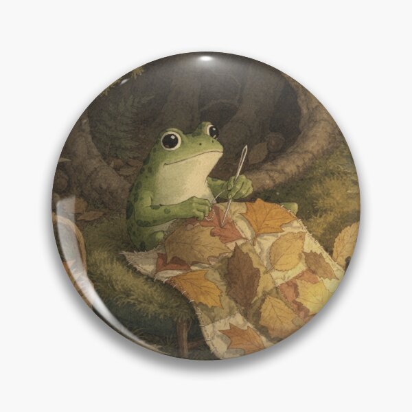 Item preview, Frog Quilt-Maker Stitching a Patchwork of Leaves Cottagecore Art designed and sold by PictorialWhimsy.