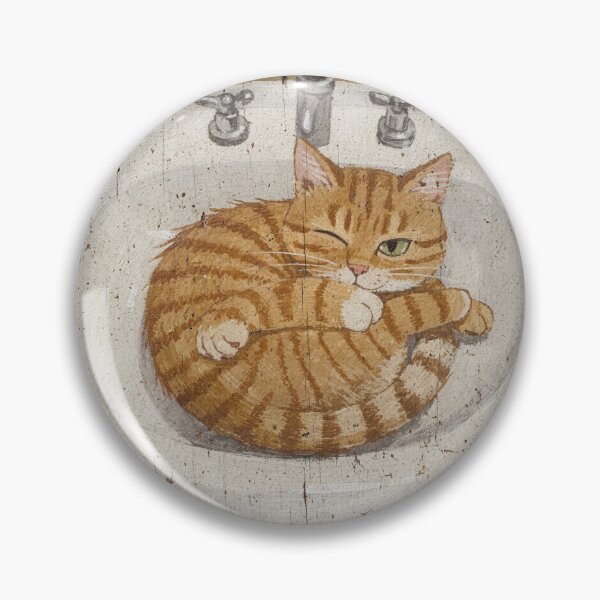Item preview, Orange Tabby Asleep in the Bathroom Sink Again Folk Art designed and sold by PictorialWhimsy.