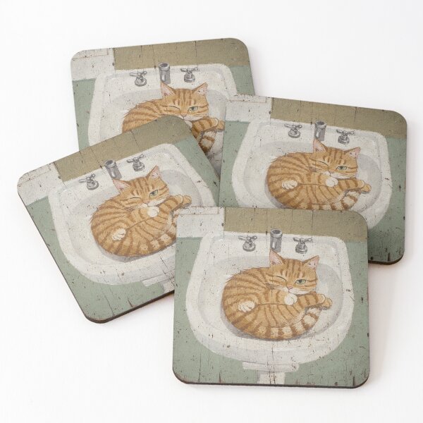 Item preview, Orange Tabby Asleep in the Bathroom Sink Again Folk Art designed and sold by PictorialWhimsy.