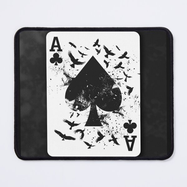 Item preview, Ace Playing Card with Spade and Flying Birds Grunge Monochrome Art designed and sold by inkoutninja.