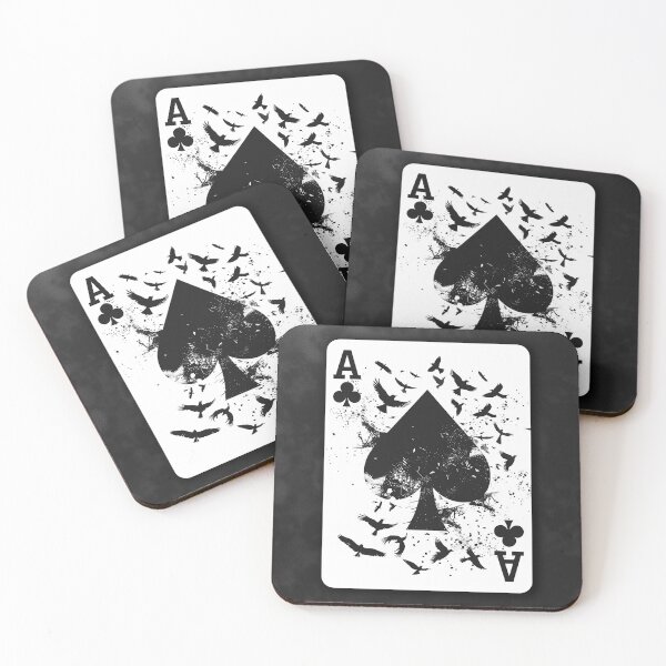 Item preview, Ace Playing Card with Spade and Flying Birds Grunge Monochrome Art designed and sold by inkoutninja.