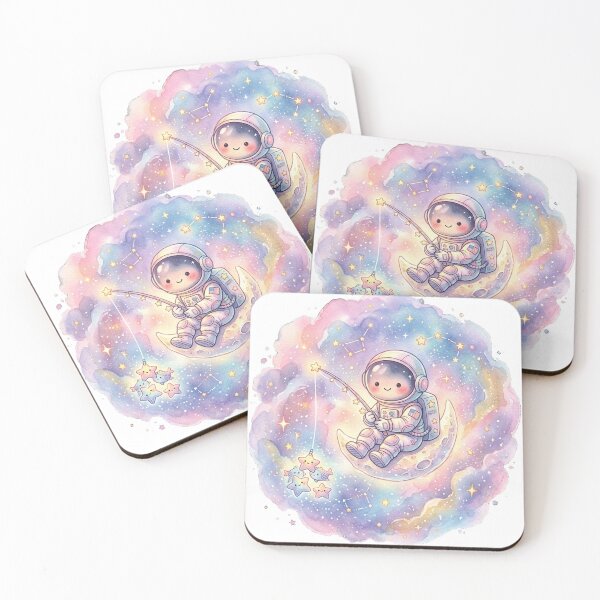 Item preview, Kawaii Astronaut Fishing for Stars on the Moon | Pastel Watercolor Galaxy Art designed and sold by RoyArt0.