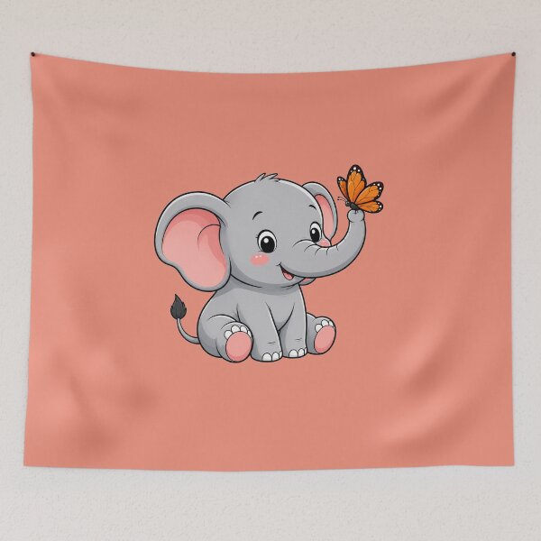 Item preview, Cute Baby Elephant with Monarch Butterfly designed and sold by Lycheeleaf.