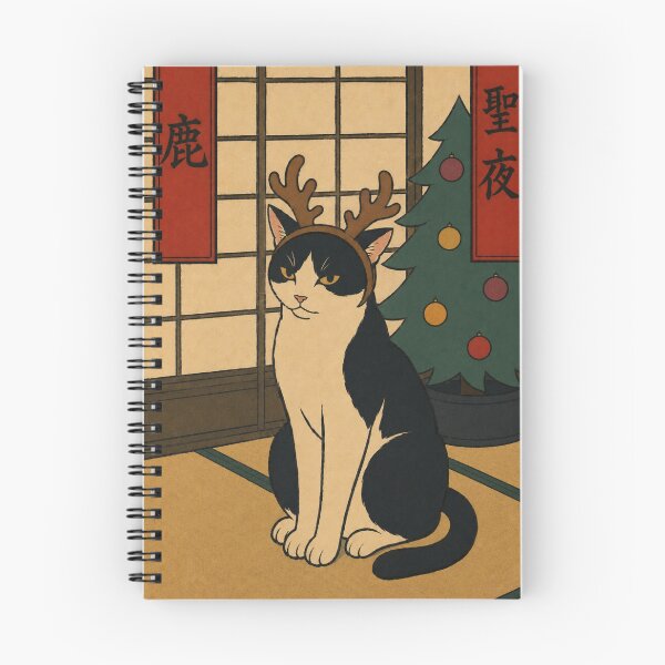 Item preview, Cat in Reindeer Antlers — Edo Christmas Cats No. 9 | Ukiyo-e Woodblock designed and sold by Planthem.
