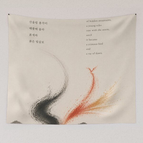 Item preview, Crimson Bird Rising From The Storm - Korean Ink Mountain Art designed and sold by joycrysstudio.