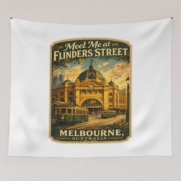 Item preview, Flinders Street Station Melbourne Tram Vintage Travel Poster | Retro Australia Railway Landmark Gift designed and sold by Globalcitytees.