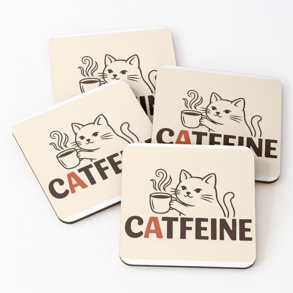 Item preview, White Cat Drinking Coffee Catfeine designed and sold by C-Plus-Home.