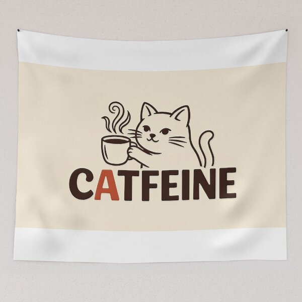 Item preview, White Cat Drinking Coffee Catfeine designed and sold by C-Plus-Home.