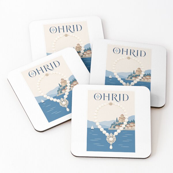 Item preview, Ohrid Pearl Necklace Travel Poster designed and sold by Beyond Destinations.