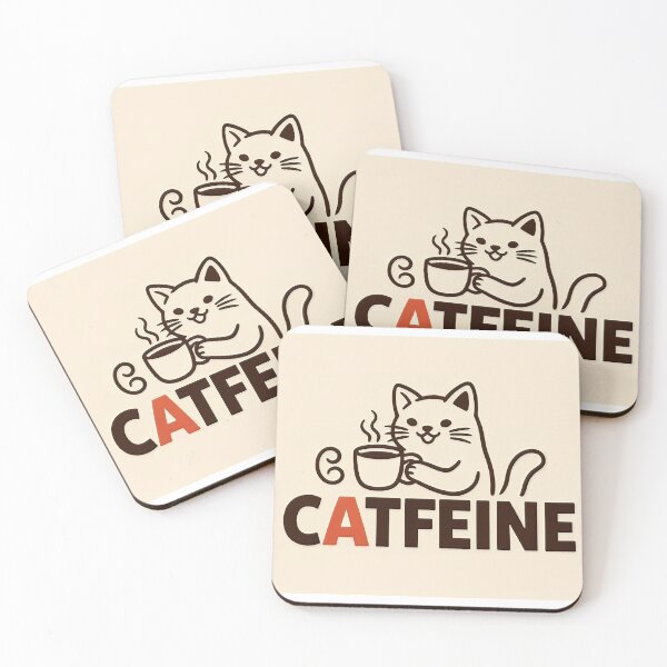 Item preview, White Cat Drinking Coffee Catfeine designed and sold by C-Plus-Home.