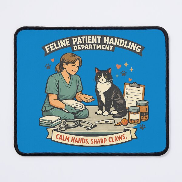 Item preview, Feline Patient Handling Department – Calm Hands Sharp Claws designed and sold by Concrete Coffee Studio.