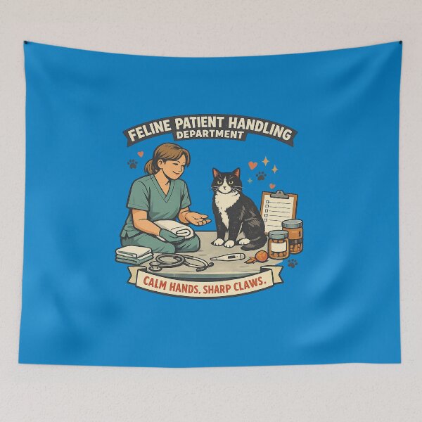 Item preview, Feline Patient Handling Department – Calm Hands Sharp Claws designed and sold by Concrete Coffee Studio.