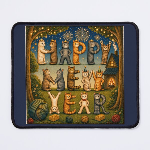 Item preview, Always Happy Mew Year Cats Whimsical Folk Art designed and sold by SammyMorry.