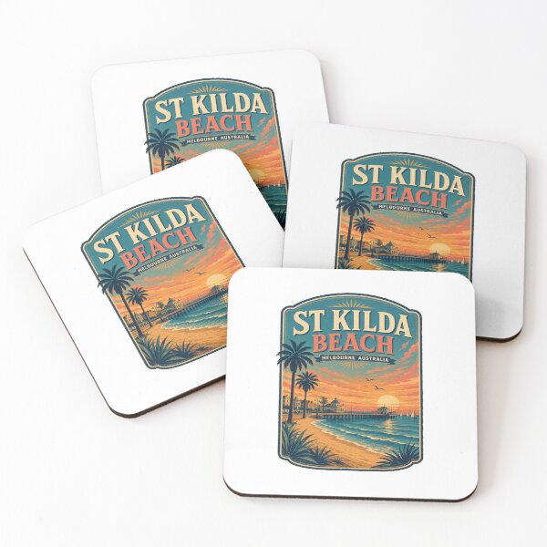 Item preview, St Kilda Beach Melbourne Gift | Vintage Australia Coastal Poster | Retro Sunset Travel Art Print designed and sold by Globalcitytees.