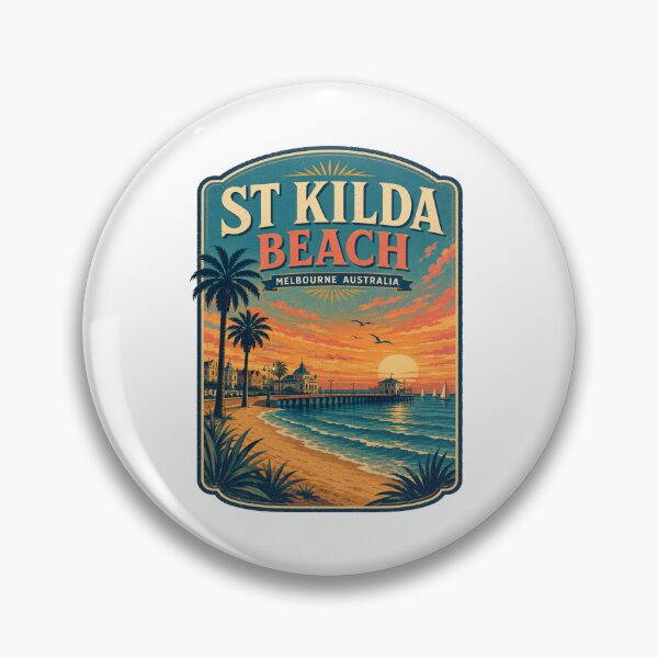 Item preview, St Kilda Beach Melbourne Gift | Vintage Australia Coastal Poster | Retro Sunset Travel Art Print designed and sold by Globalcitytees.