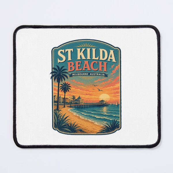 Item preview, St Kilda Beach Melbourne Gift | Vintage Australia Coastal Poster | Retro Sunset Travel Art Print designed and sold by Globalcitytees.