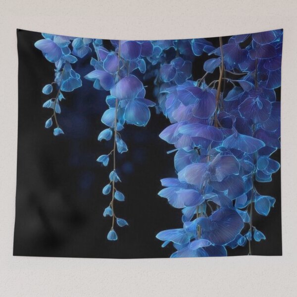 Item preview, Glowing Blue Wisteria Floral Print Magical Hanging Flowers Art designed and sold by LYAN-STORE.