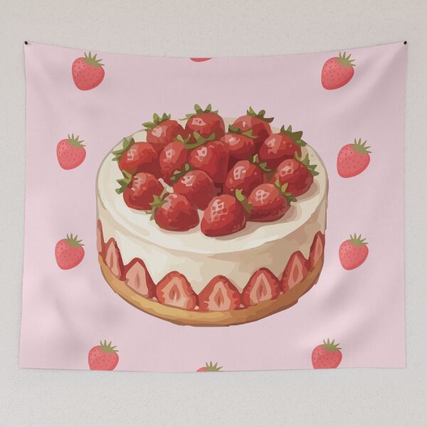 Item preview, Aesthetic Japanese Strawberry Shortcake Dessert Painting designed and sold by Cozy Moss Studio.