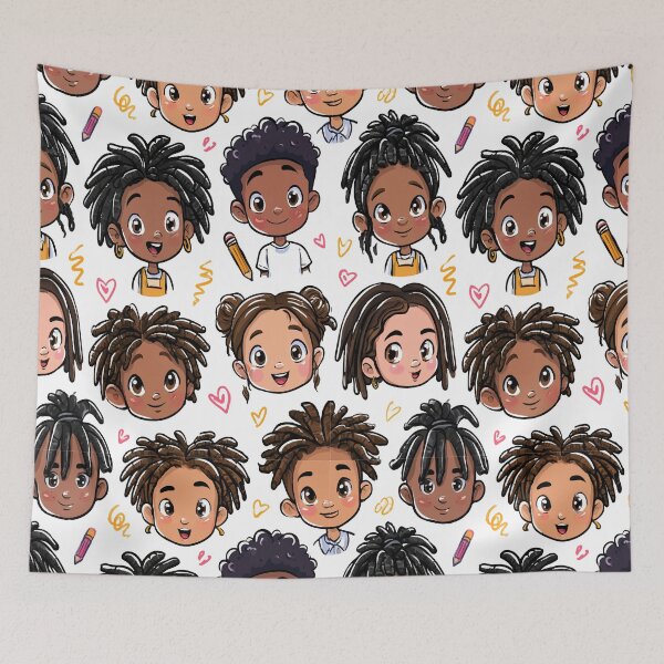 Item preview, Kawaii Kids Locs Scribble and Love Hearts Print Pattern designed and sold by RichardRags.