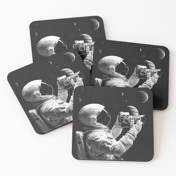 Item preview, Astronaut Photographer Capturing Planets Monochrome Space Art designed and sold by inkoutninja.