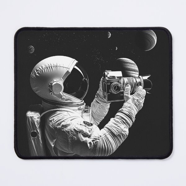Item preview, Astronaut Photographer Capturing Planets Monochrome Space Art designed and sold by inkoutninja.