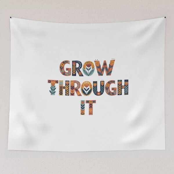 Item preview, Grow Through It – Scandinavian Folk Art Floral Lettering designed and sold by Dzblack.