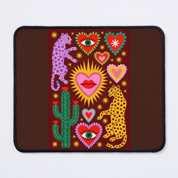 Item preview, Colorful Folk Art Leopards with Sacred Hearts, Cactus & Evil Eye designed and sold by KiraChie.