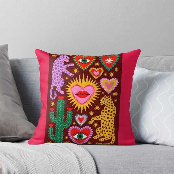 Item preview, Colorful Folk Art Leopards with Sacred Hearts, Cactus & Evil Eye designed and sold by KiraChie.